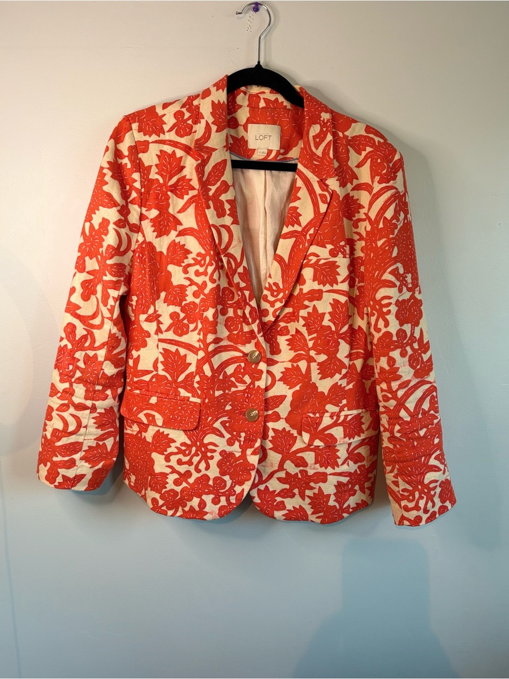 LOFT Cream Blazer with Orange Floral Pattern